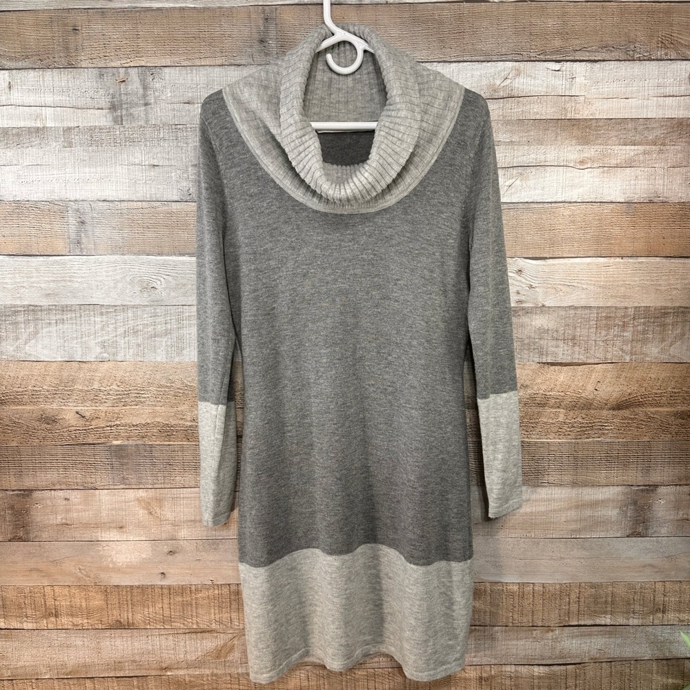 Athleta Grey Colorblock Cowl Neck Merino Wool Sweater Dress